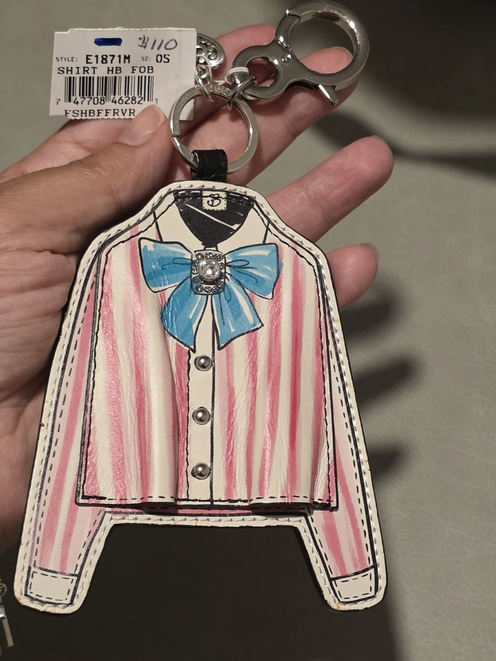 Brighton Pink & Blue Shirt Charm Key Fob Handbag Keychain Reversible Blue Stripe